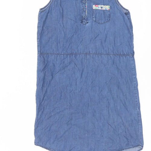 H&M Girls Blue Cotton A-Line Size 14 Years Round Neck Button