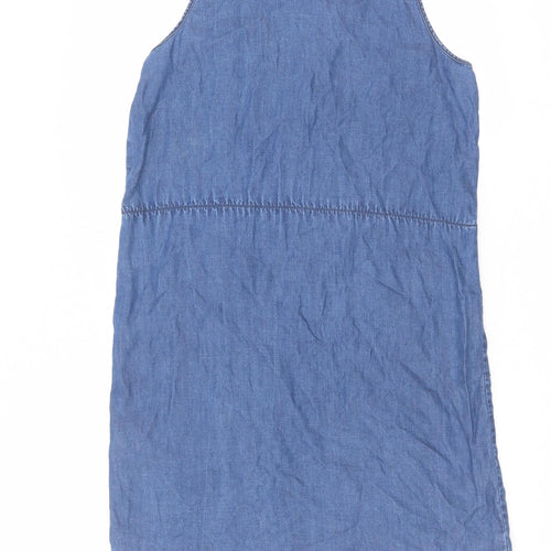 H&M Girls Blue Cotton A-Line Size 14 Years Round Neck Button