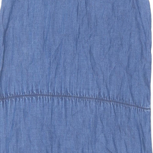 H&M Girls Blue Cotton A-Line Size 14 Years Round Neck Button