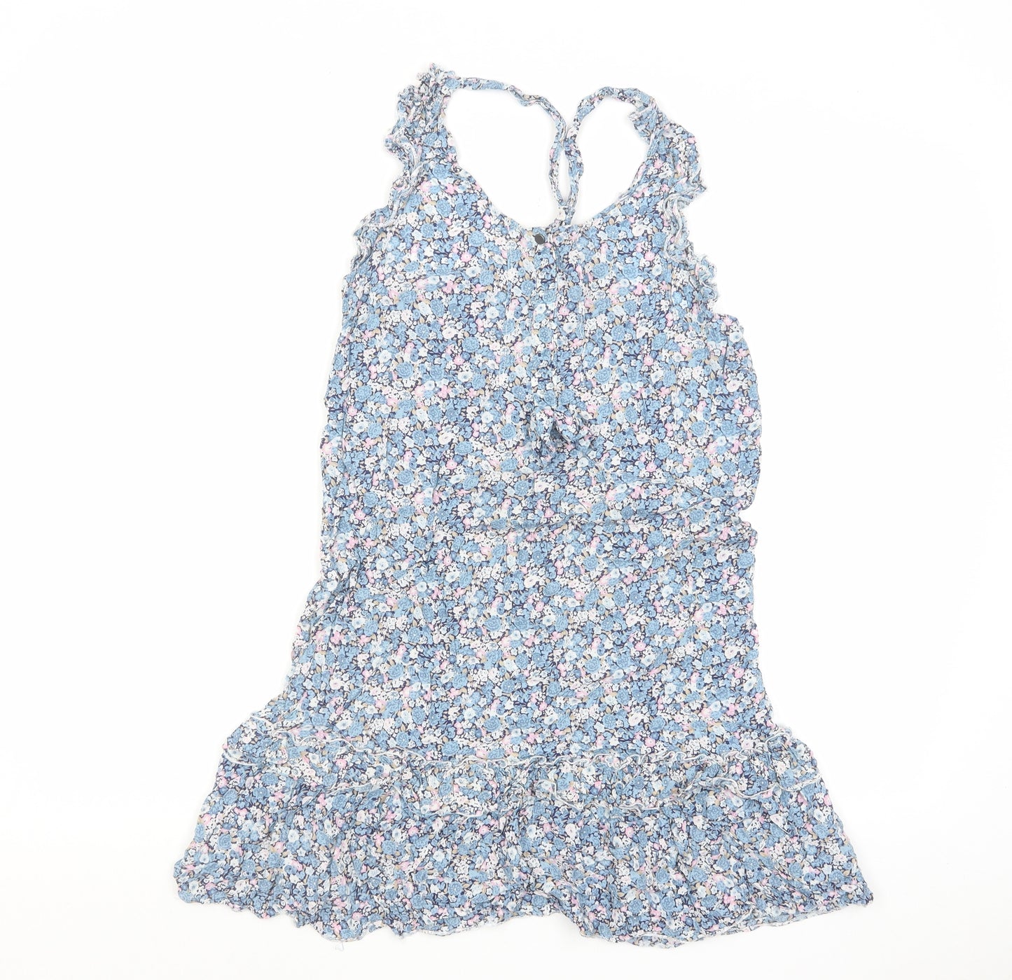 NAF NAF Womens Blue Floral Viscose Mini Size 8 Scoop Neck Button