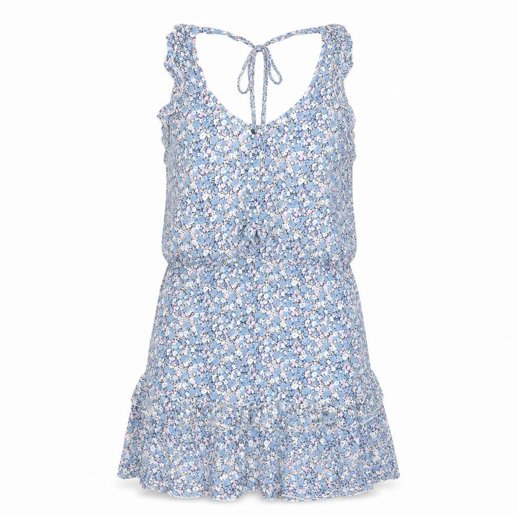 NAF NAF Womens Blue Floral Viscose Mini Size 8 Scoop Neck Button