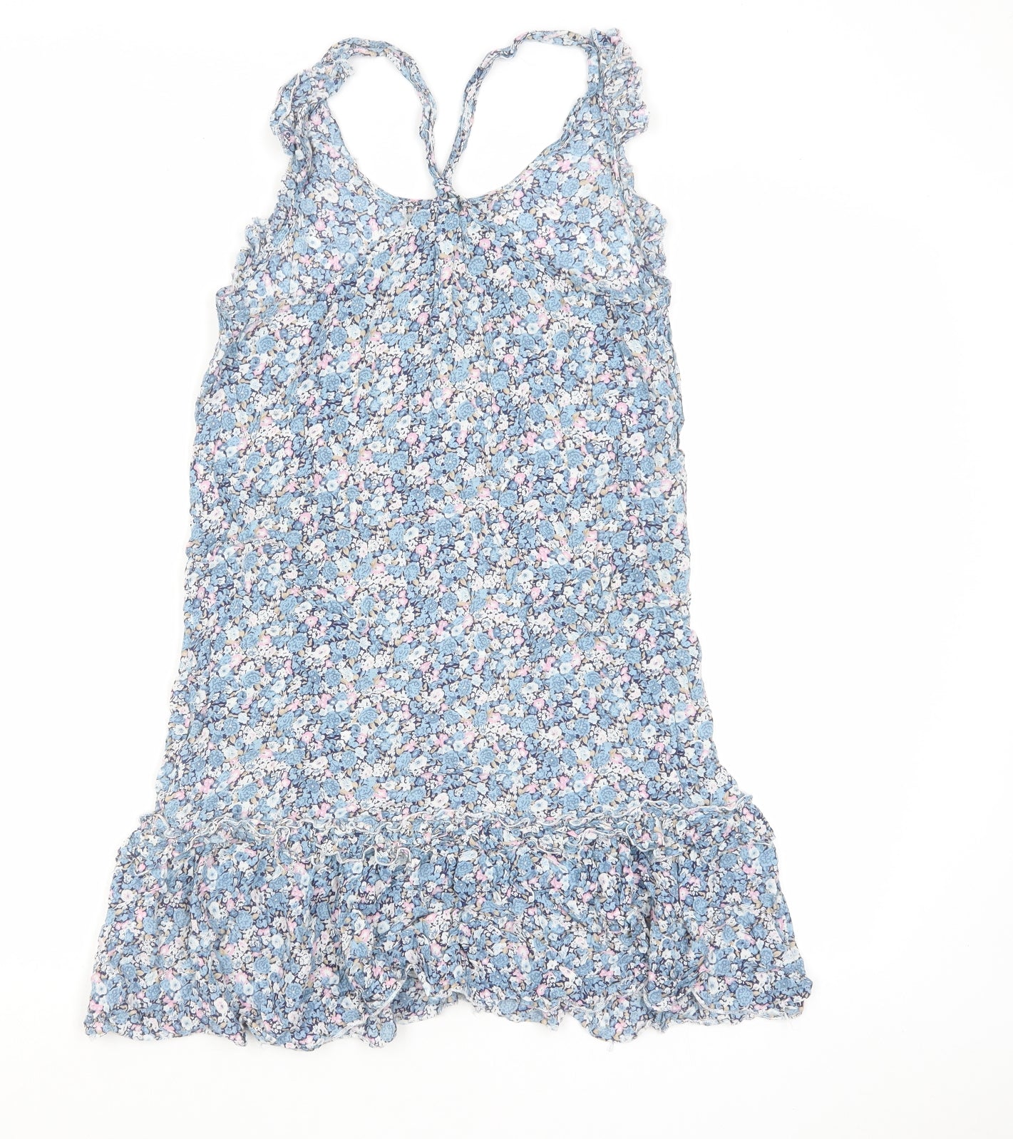 NAF NAF Womens Blue Floral Viscose Mini Size 8 Scoop Neck Button