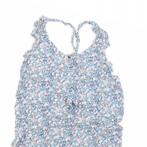 NAF NAF Womens Blue Floral Viscose Mini Size 8 Scoop Neck Button