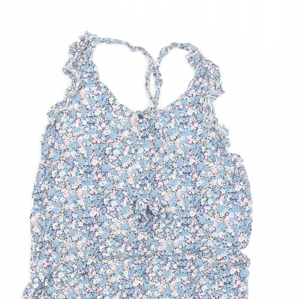 NAF NAF Womens Blue Floral Viscose Mini Size 8 Scoop Neck Button