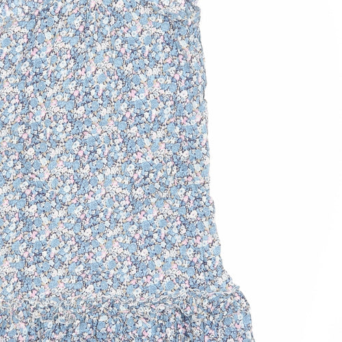 NAF NAF Womens Blue Floral Viscose Mini Size 8 Scoop Neck Button