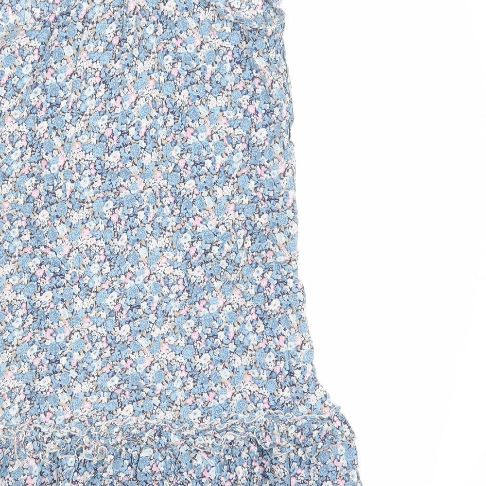 NAF NAF Womens Blue Floral Viscose Mini Size 8 Scoop Neck Button