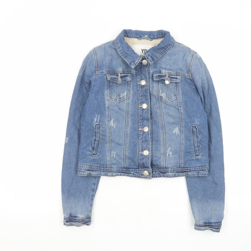 Young Dimension Girls Blue Basic Jacket Jacket Size 12-13 Years Button
