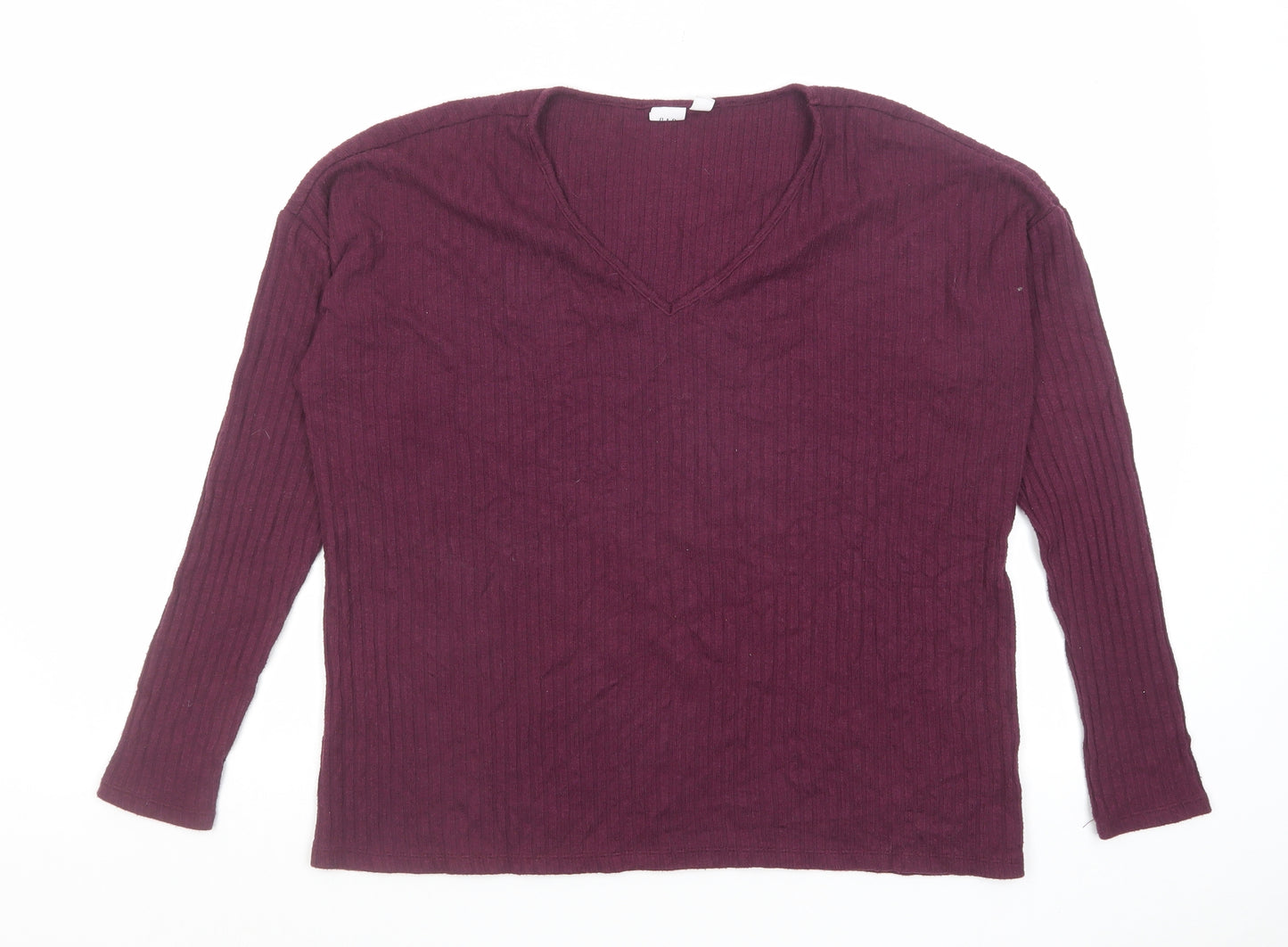 Gap Womens Purple V-Neck Polyester Pullover Jumper Size S