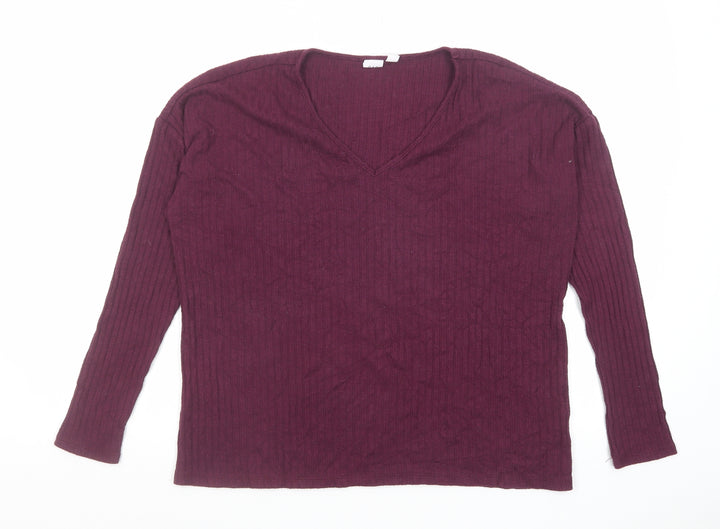 Gap Womens Purple V-Neck Polyester Pullover Jumper Size S