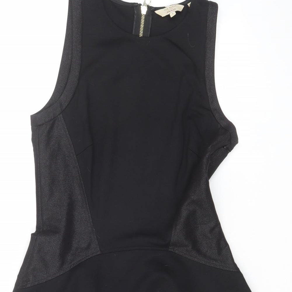 Ted Baker Womens Black Polyester A-Line Size M Round Neck Zip - Panelled