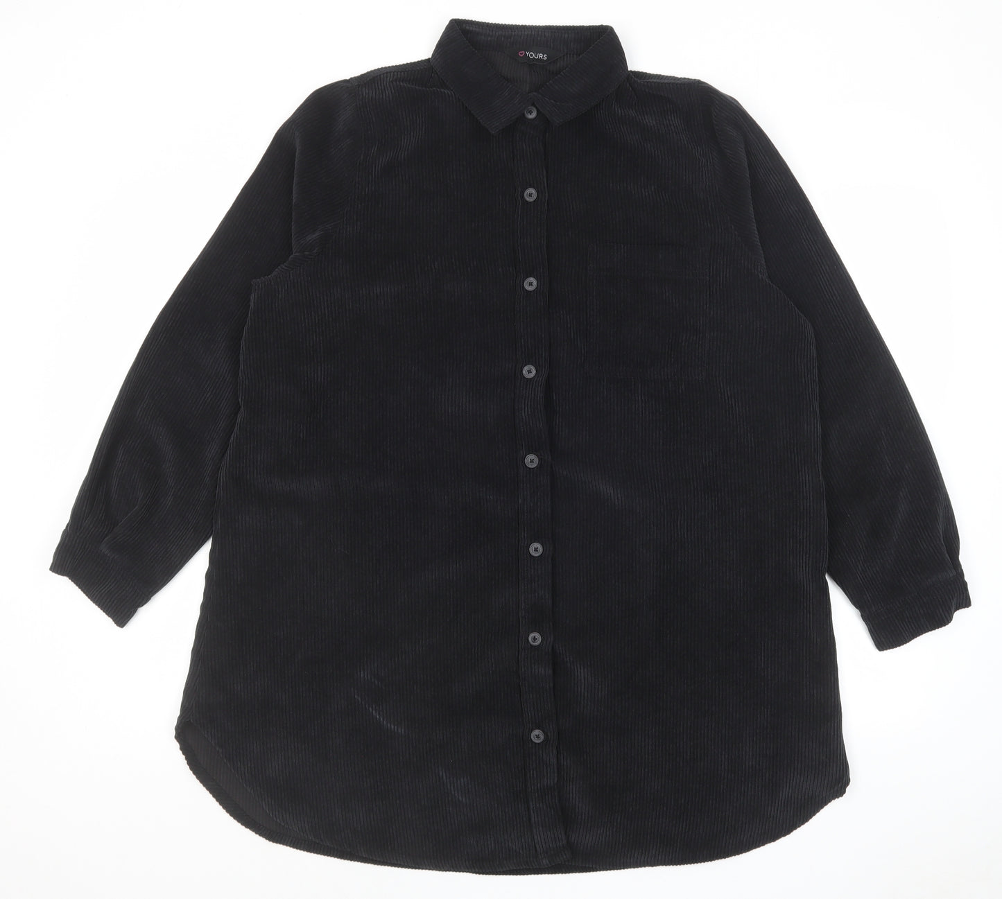 Yours Womens Black Polyester Basic Button-Up Size 18 Collared
