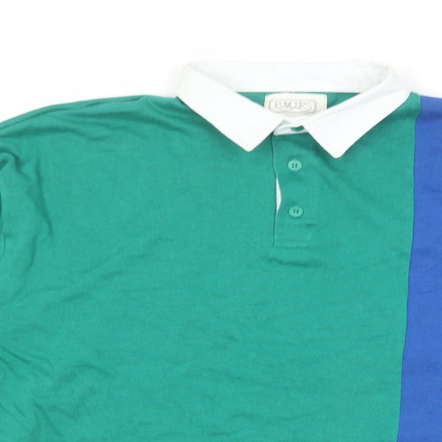 Rumours Mens Green Colourblock Cotton Polo Size L Collared Button