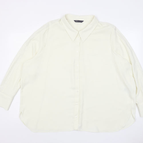 Marks and Spencer Womens Ivory Polyester Basic Button-Up Size 24 Collared