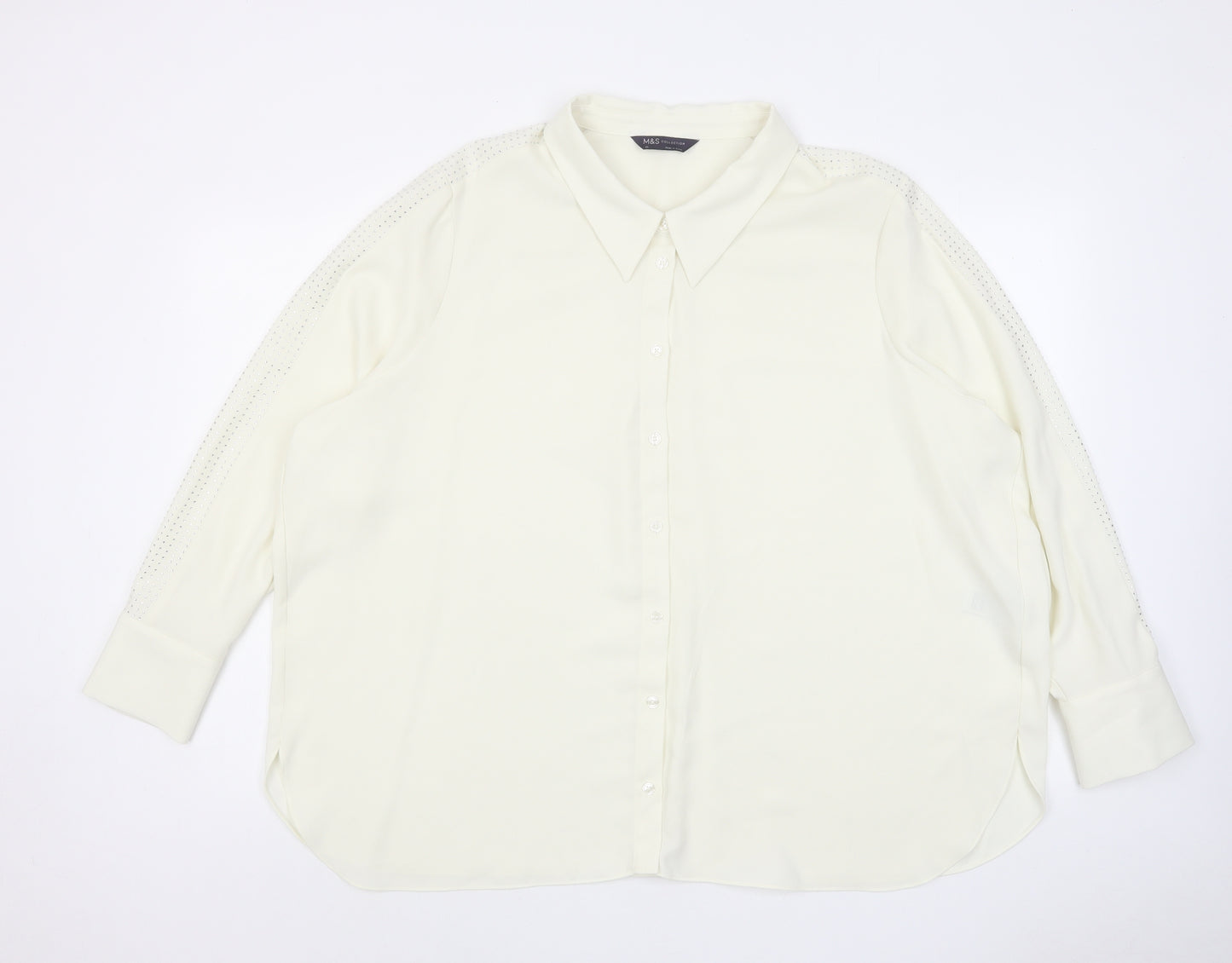 Marks and Spencer Womens Ivory Polyester Basic Button-Up Size 24 Collared