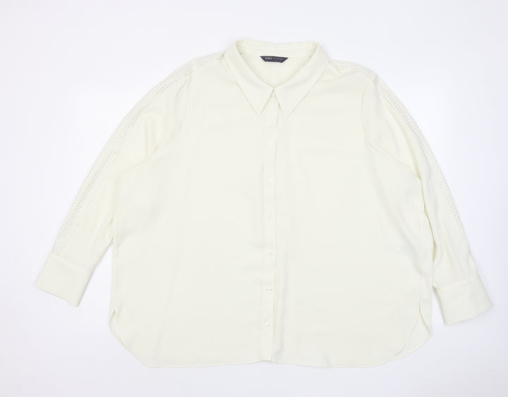 Marks and Spencer Womens Ivory Polyester Basic Button-Up Size 24 Collared