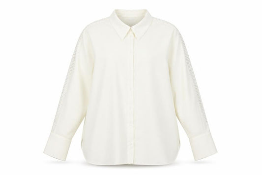 Front view of Marks & Spencer women’s ivory polyester basic button-up, size UK 24, collared