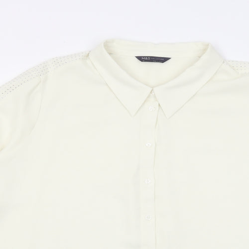 Marks and Spencer Womens Ivory Polyester Basic Button-Up Size 24 Collared