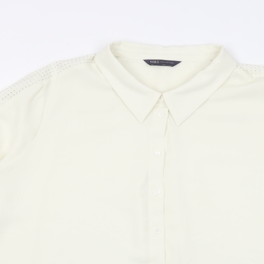 Marks and Spencer Womens Ivory Polyester Basic Button-Up Size 24 Collared