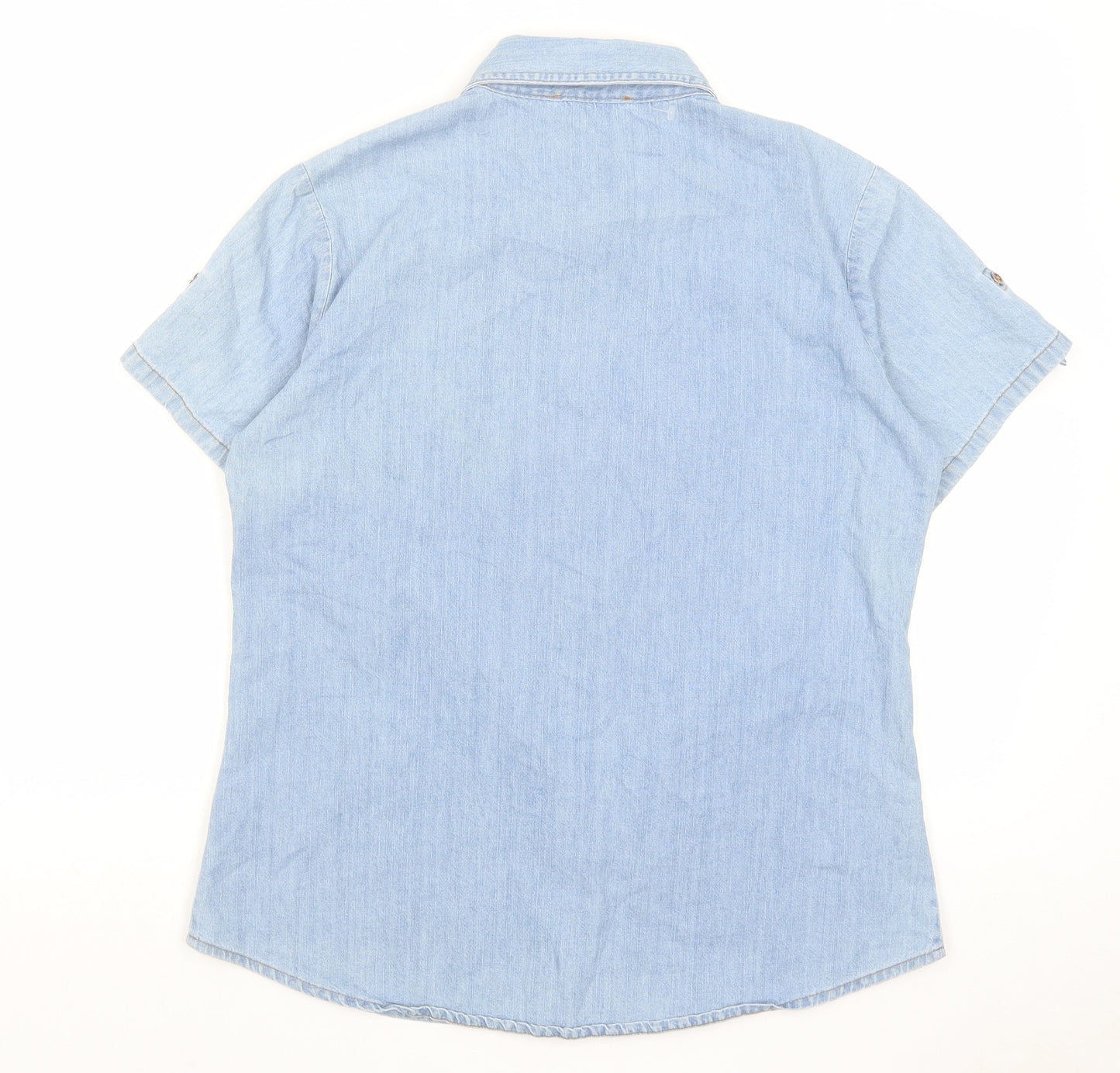 Lee Mens Blue Cotton Button-Up Size M Collared Button