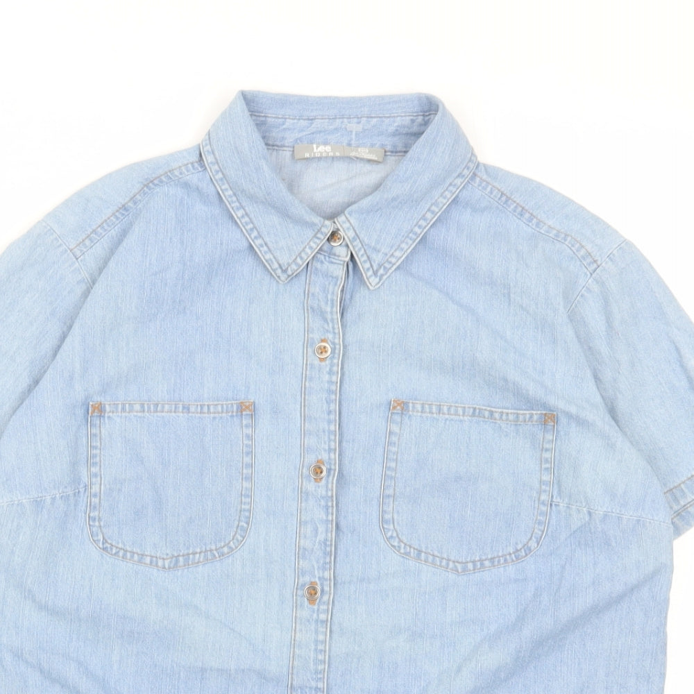 Lee Mens Blue Cotton Button-Up Size M Collared Button