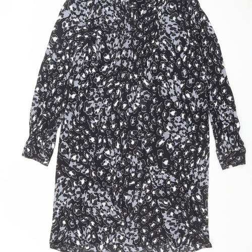 Marks and Spencer Womens Black Geometric Viscose Shift Size 14 V-Neck Pullover