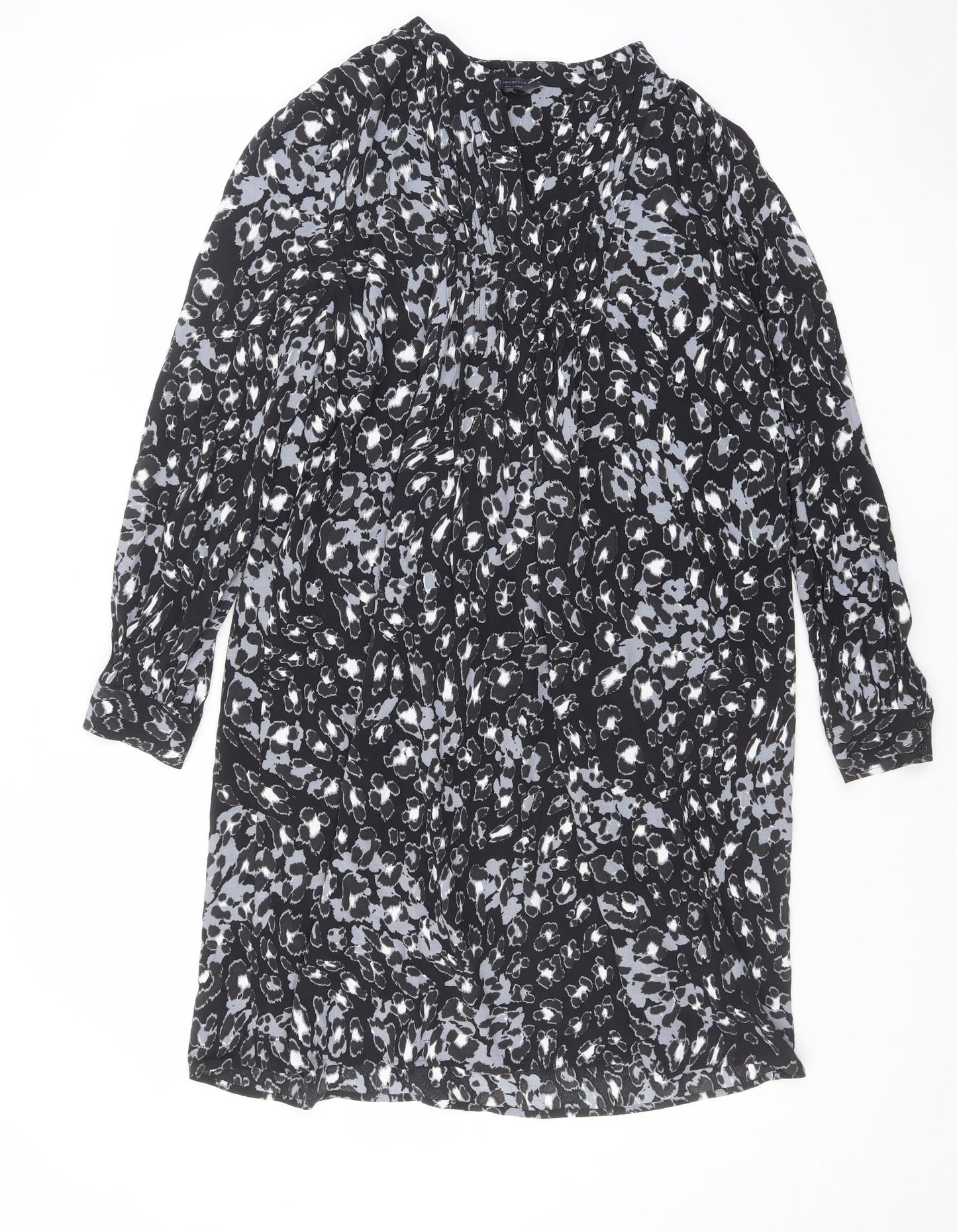 Marks and Spencer Womens Black Geometric Viscose Shift Size 14 V-Neck Pullover