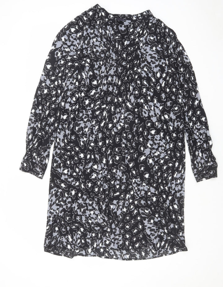 Marks and Spencer Womens Black Geometric Viscose Shift Size 14 V-Neck Pullover