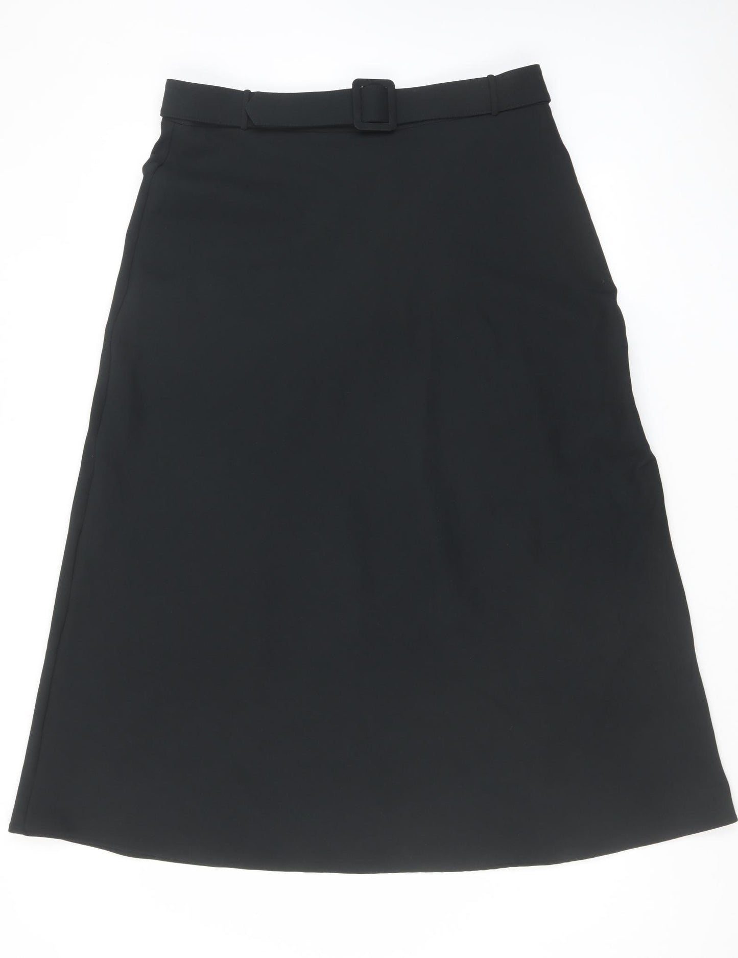 Marks and Spencer Womens Black Polyester A-Line Skirt Size 16 Zip - Belt included