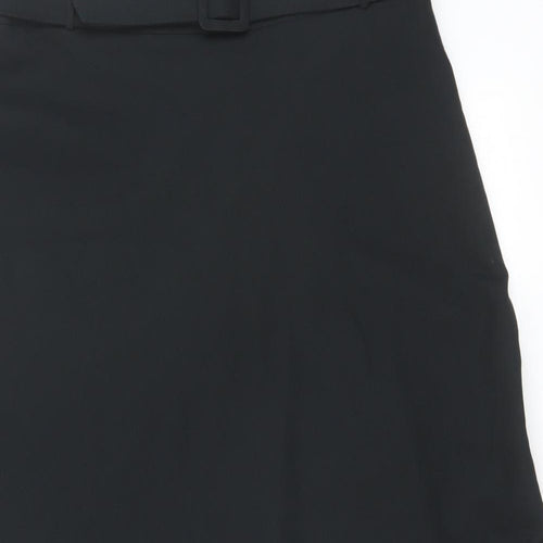 Marks and Spencer Womens Black Polyester A-Line Skirt Size 16 Zip - Belt included