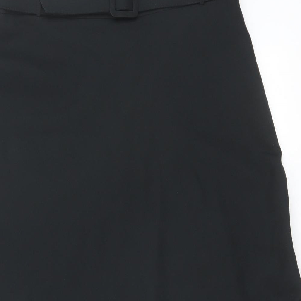 Marks and Spencer Womens Black Polyester A-Line Skirt Size 16 Zip - Belt included