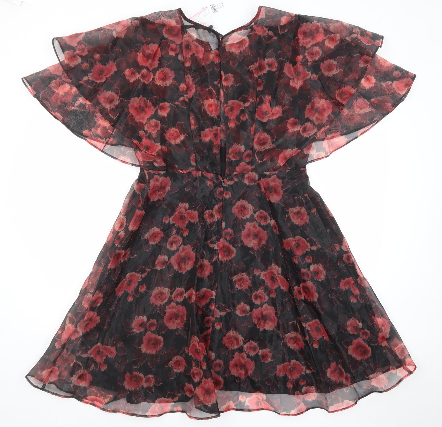 Topshop Womens Red Floral Polyester A-Line Size 12 Round Neck Zip