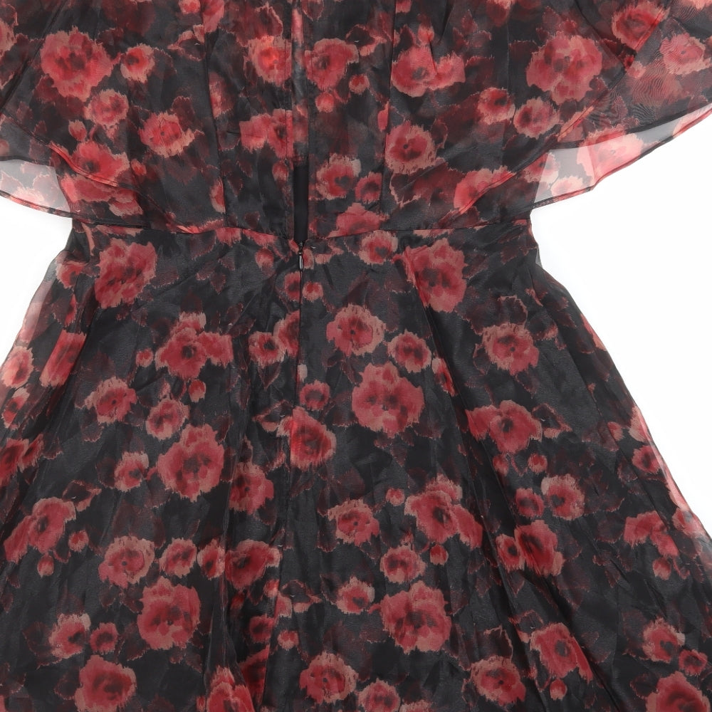 Topshop Womens Red Floral Polyester A-Line Size 12 Round Neck Zip