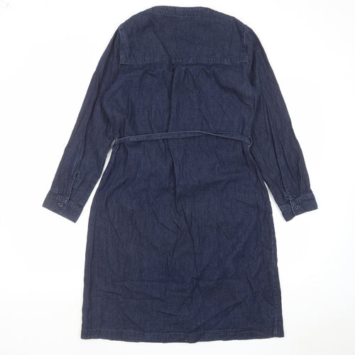 Whistles Womens Blue Cotton Shirt Dress Size 12 V-Neck Button