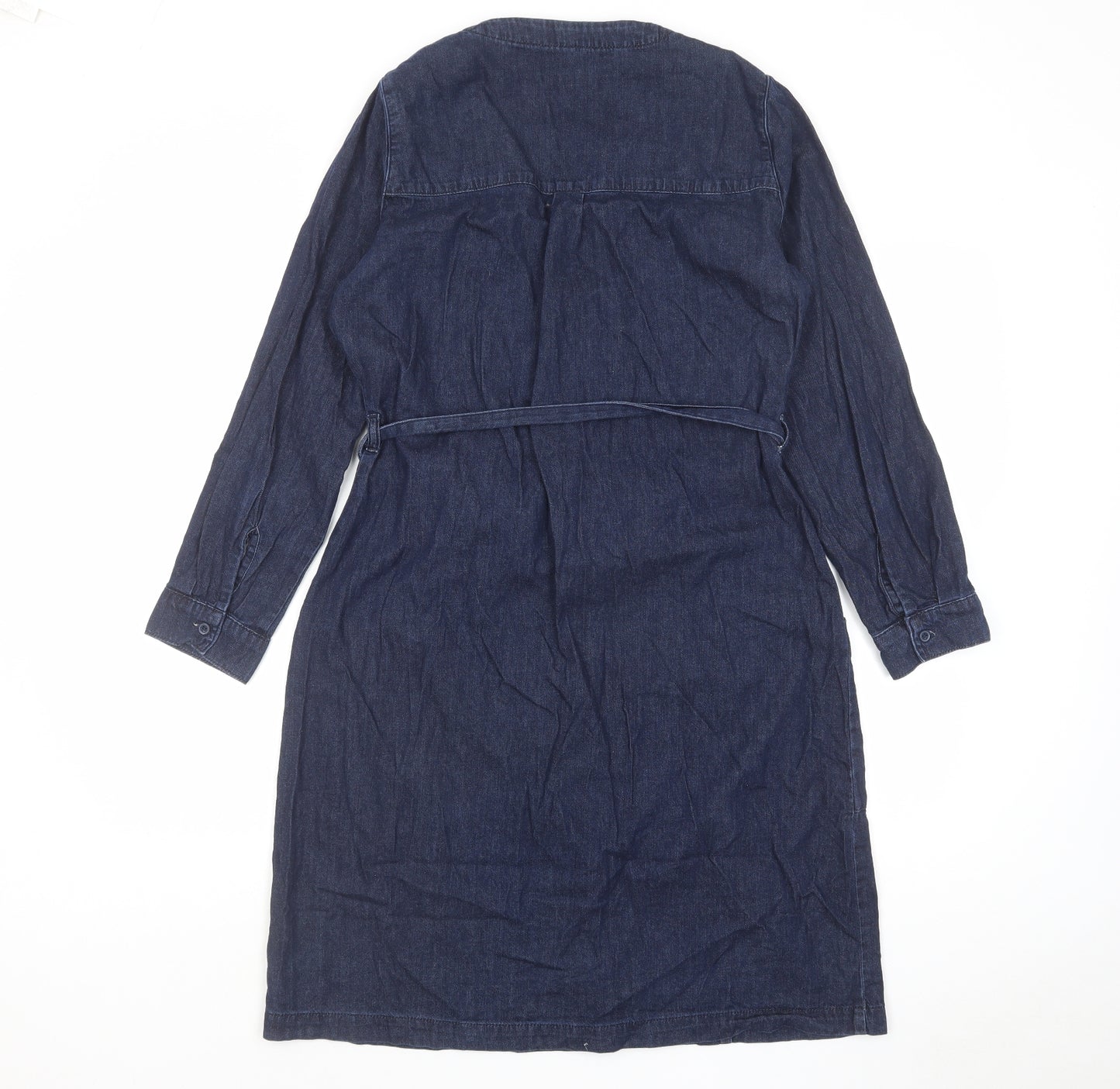 Whistles Womens Blue Cotton Shirt Dress Size 12 V-Neck Button