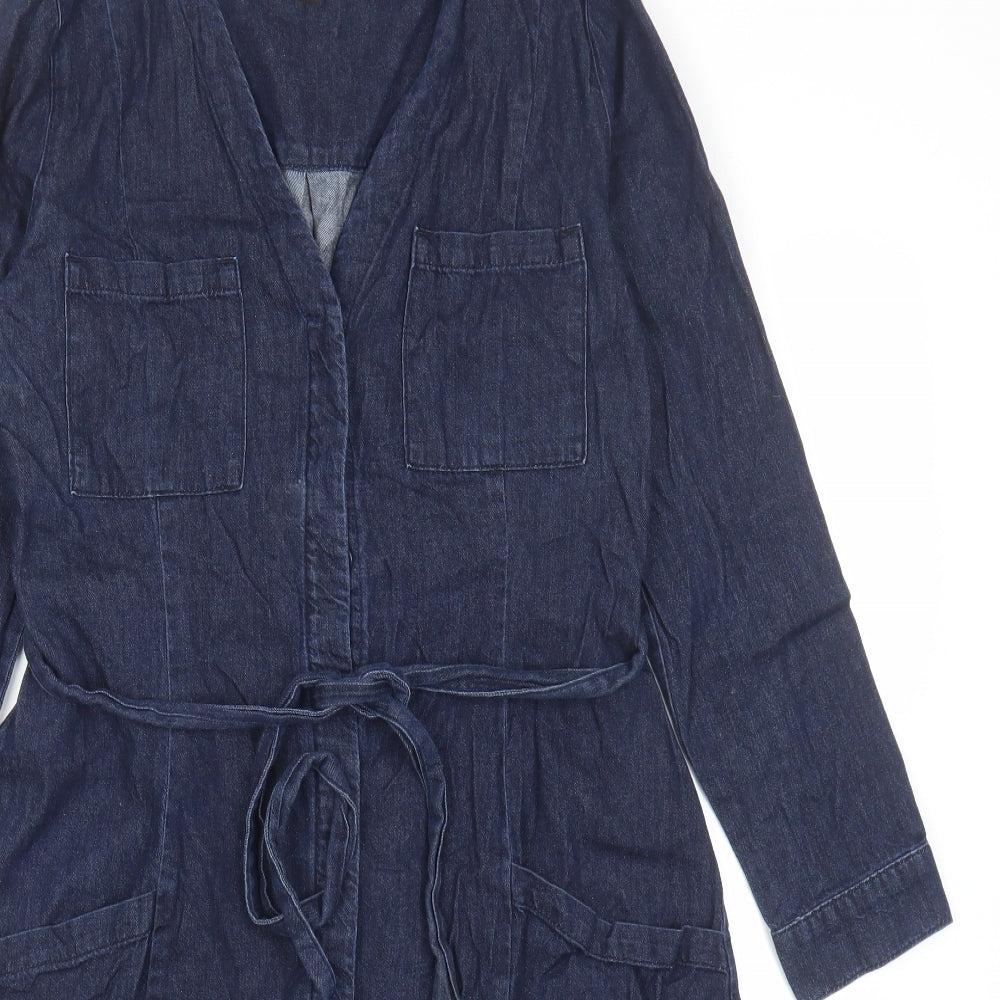 Whistles Womens Blue Cotton Shirt Dress Size 12 V-Neck Button