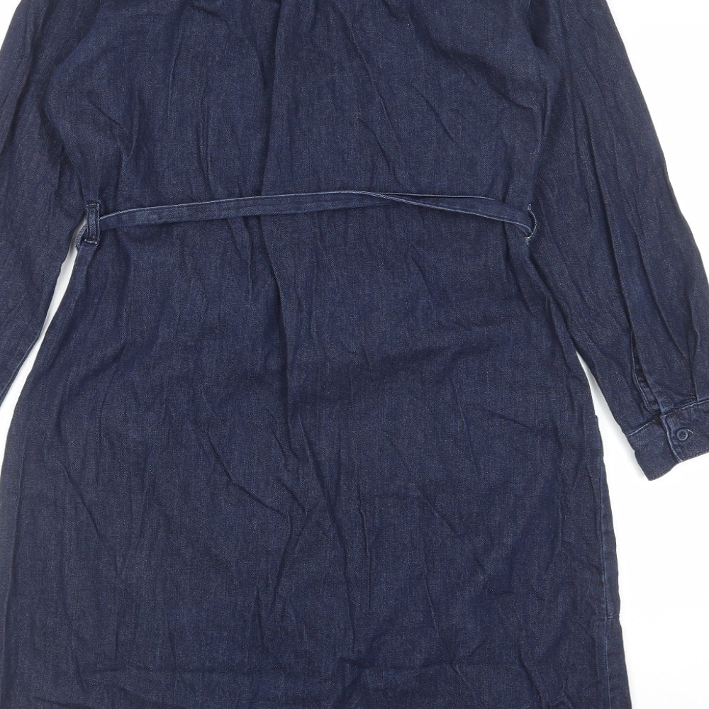 Whistles Womens Blue Cotton Shirt Dress Size 12 V-Neck Button