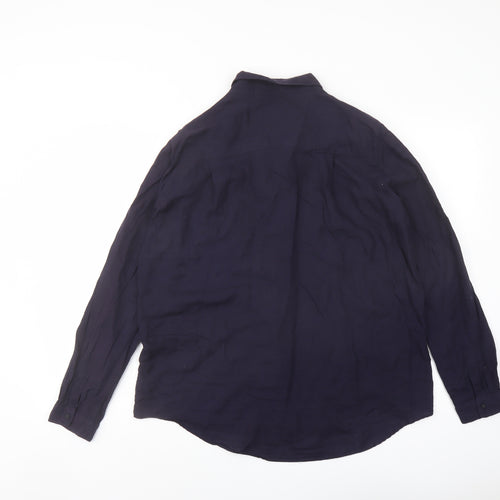 Zara Womens Blue Polyester Basic Button-Up Size L Collared