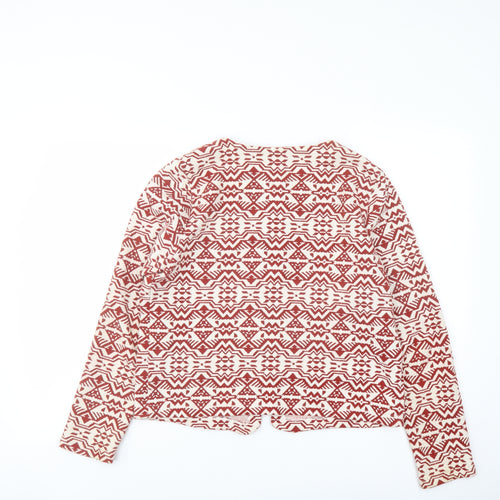 Encuentro Womens Red Geometric Jacket Blazer Size M