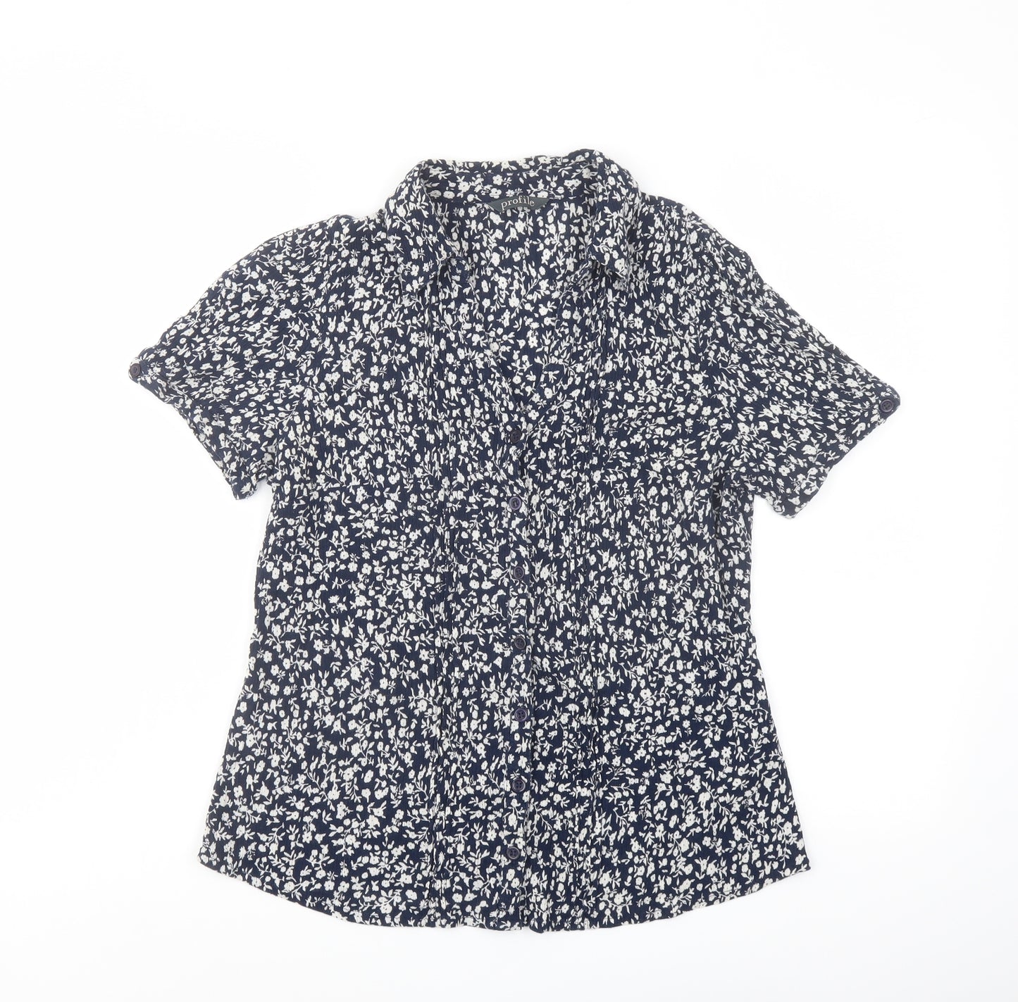 BHS Womens Blue Floral Cotton Basic Button-Up Size 14 Collared