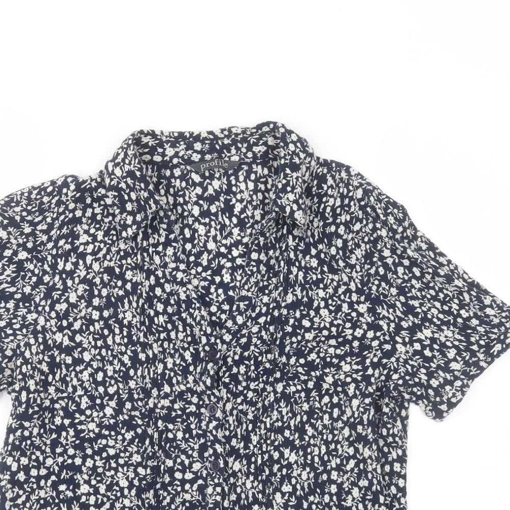 BHS Womens Blue Floral Cotton Basic Button-Up Size 14 Collared