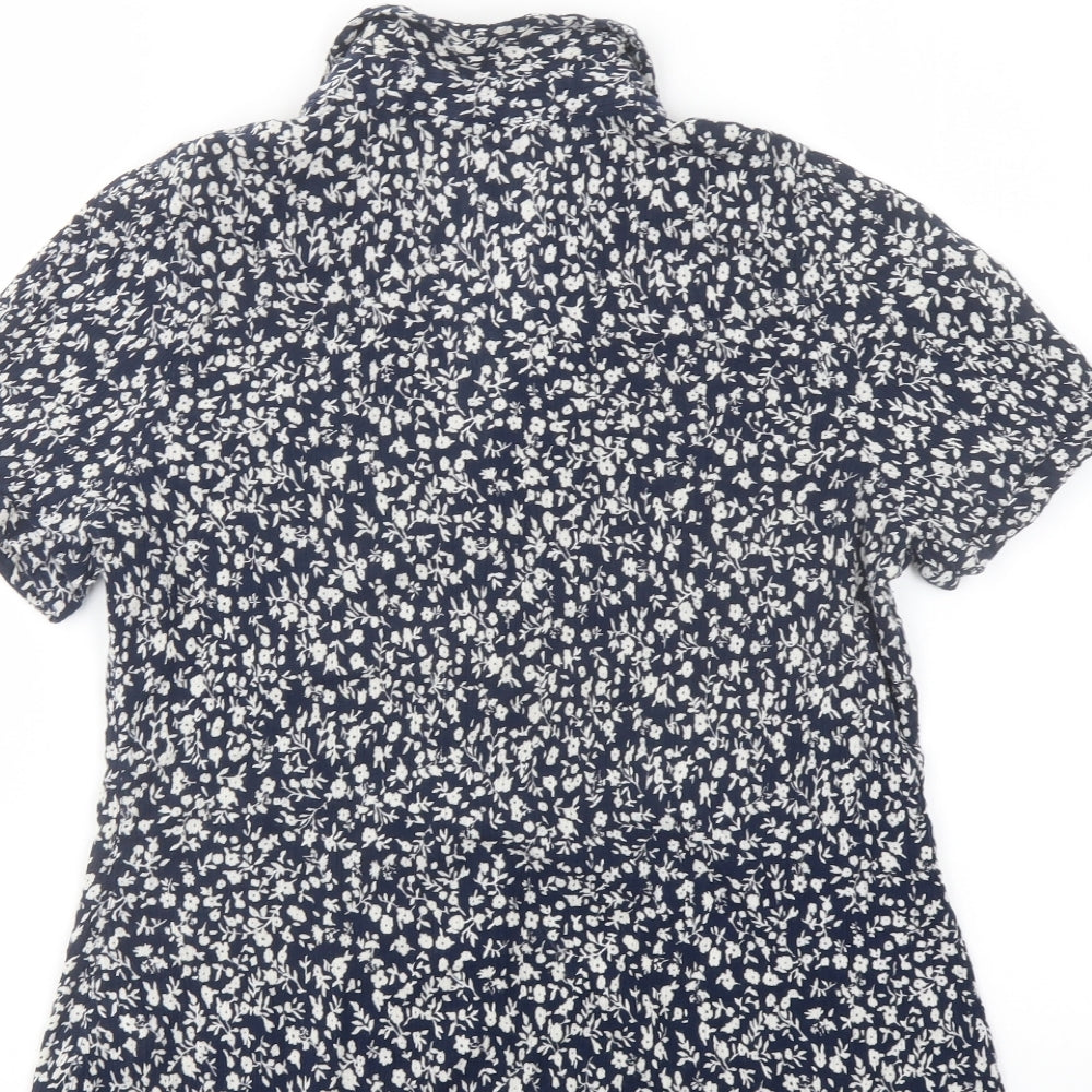 BHS Womens Blue Floral Cotton Basic Button-Up Size 14 Collared