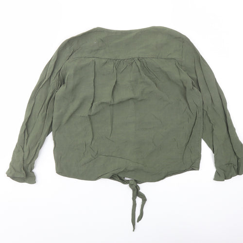 Dorothy Perkins Womens Green Viscose Basic Button-Up Size 8 V-Neck - Knot Front