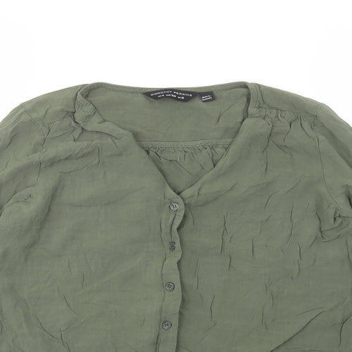 Dorothy Perkins Womens Green Viscose Basic Button-Up Size 8 V-Neck - Knot Front