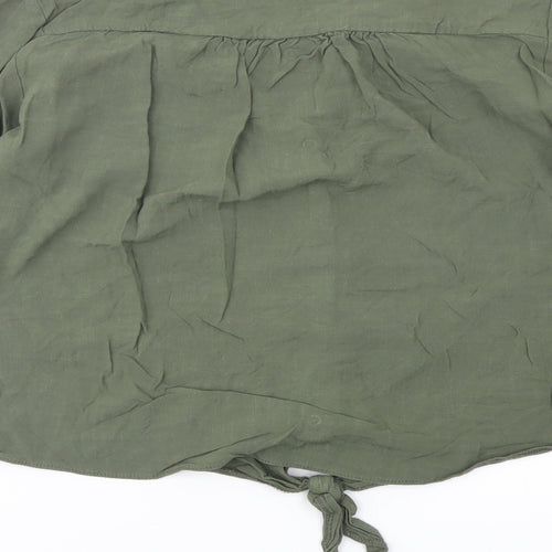 Dorothy Perkins Womens Green Viscose Basic Button-Up Size 8 V-Neck - Knot Front