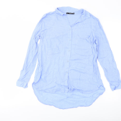 Mango Womens Blue Viscose Basic Button-Up Size S Collared