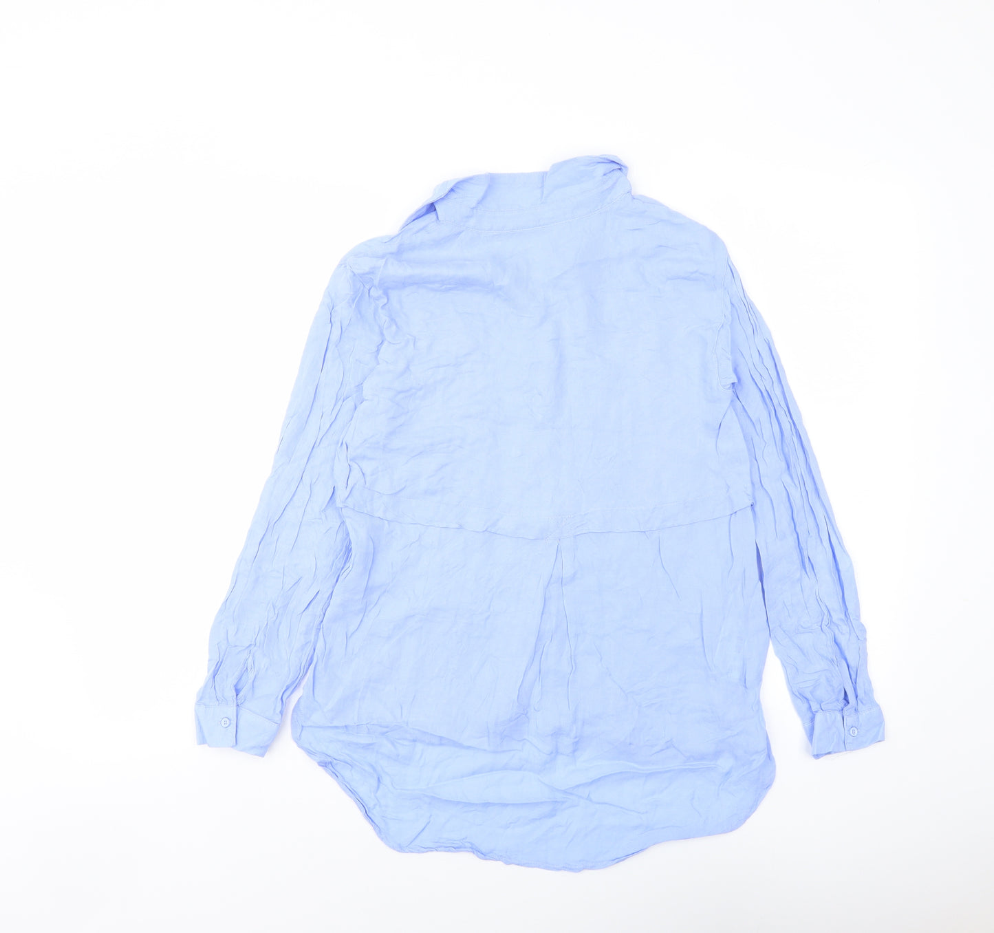 Mango Womens Blue Viscose Basic Button-Up Size S Collared