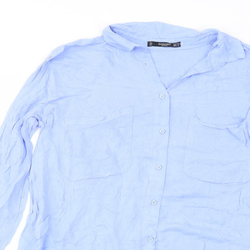 Mango Womens Blue Viscose Basic Button-Up Size S Collared