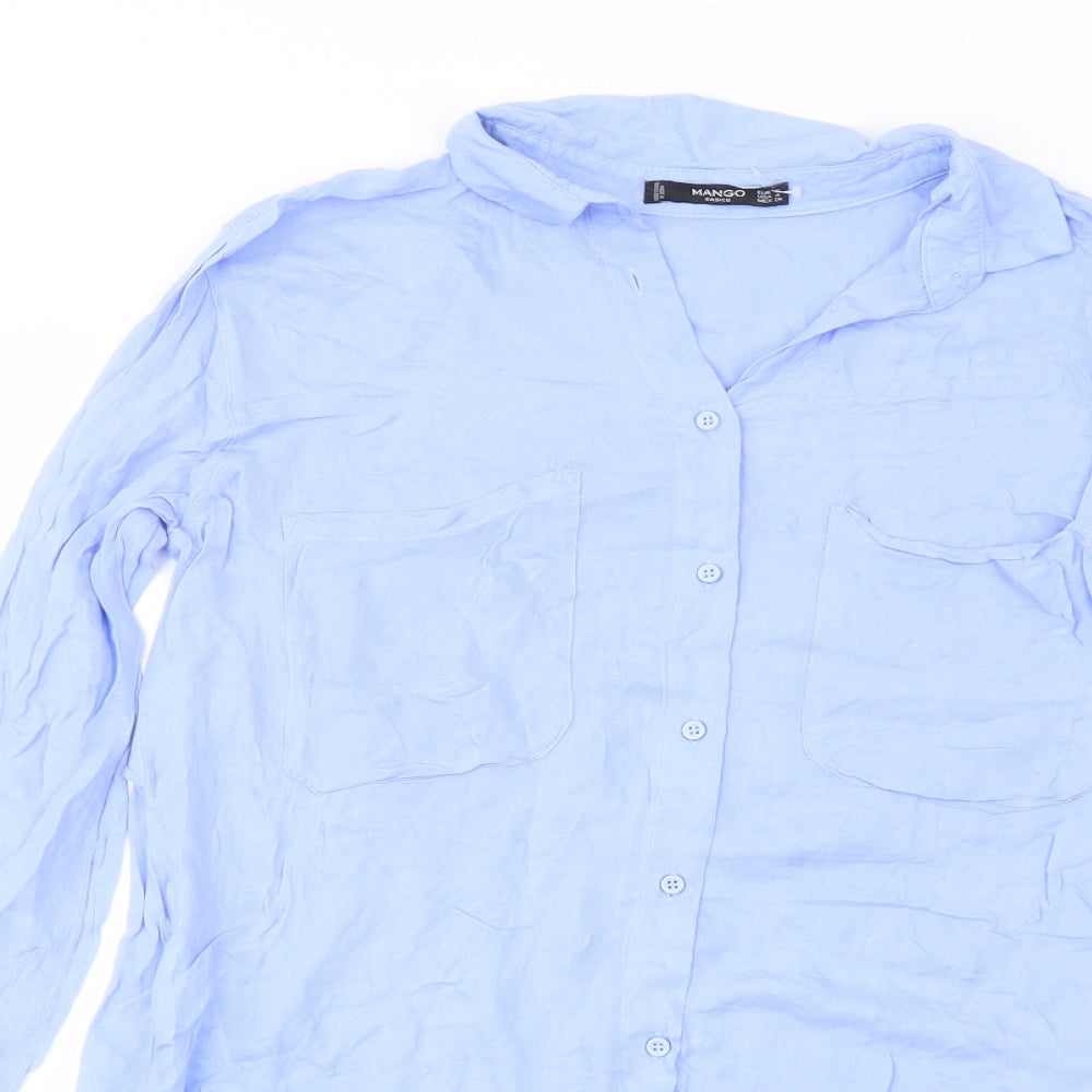 Mango Womens Blue Viscose Basic Button-Up Size S Collared