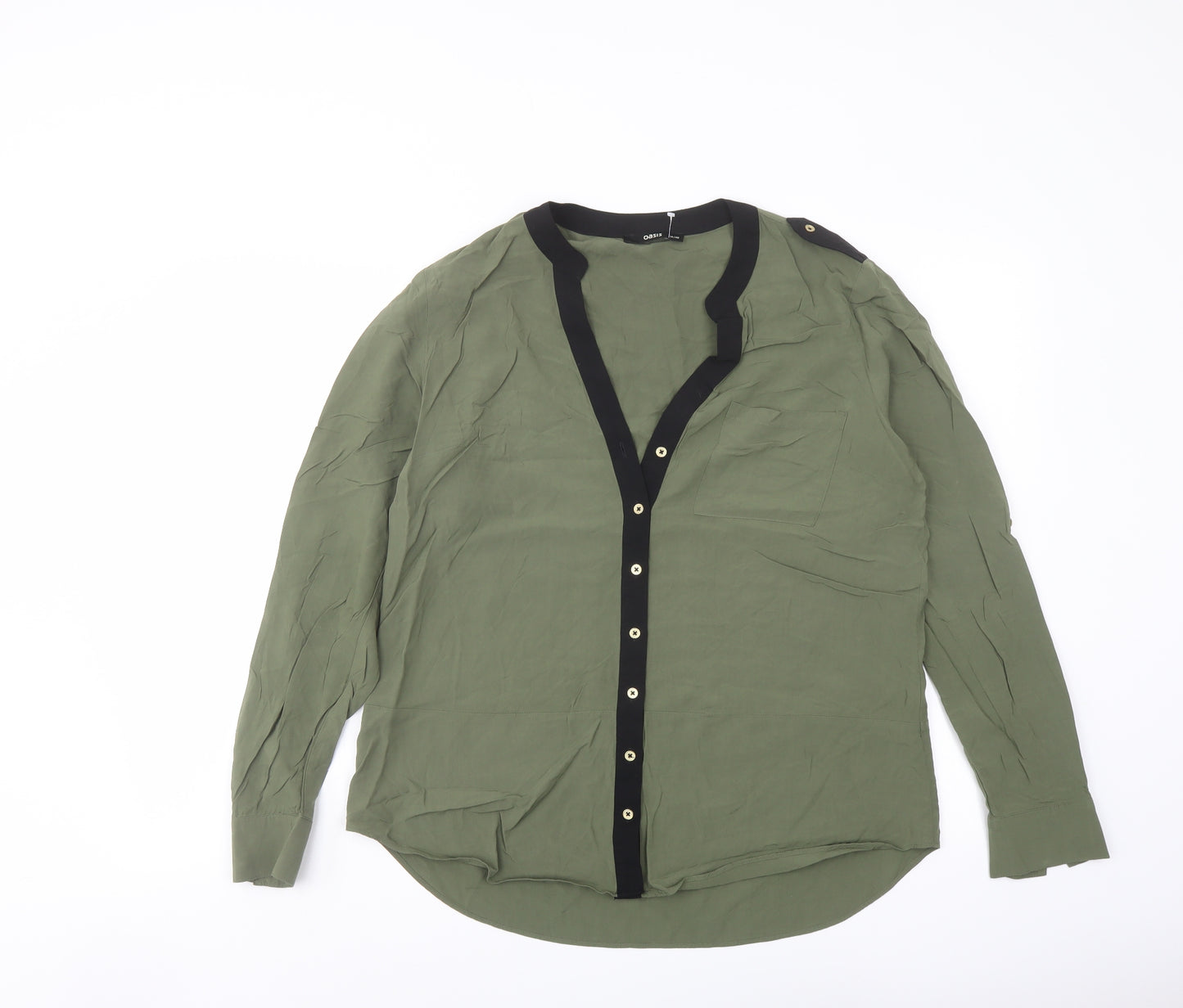 Oasis Womens Gold Viscose Basic Button-Up Size 14 V-Neck