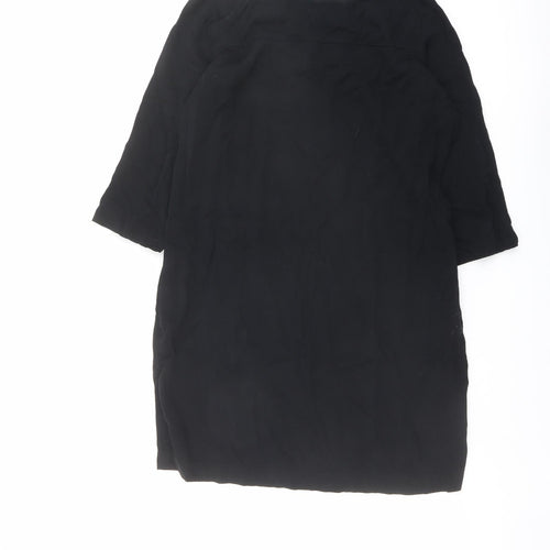 Marks and Spencer Womens Black Viscose A-Line Size 10 Round Neck Button